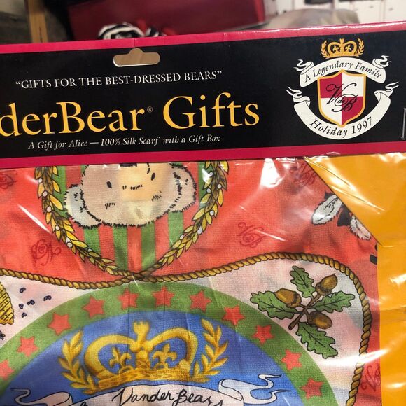NEW Vintage VanderBear Gifts 100% Silk Scarf, Christmas 1997, A Gift for Alice - Picture 4 of 9